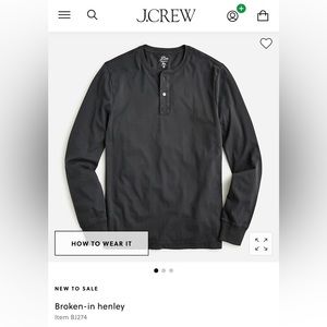 JCrew Mens Henley - Size Medium - Black